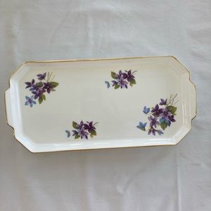 Beautiful Staffordshire Fine Bone China CROWN Tray with Violets and Gold Trim